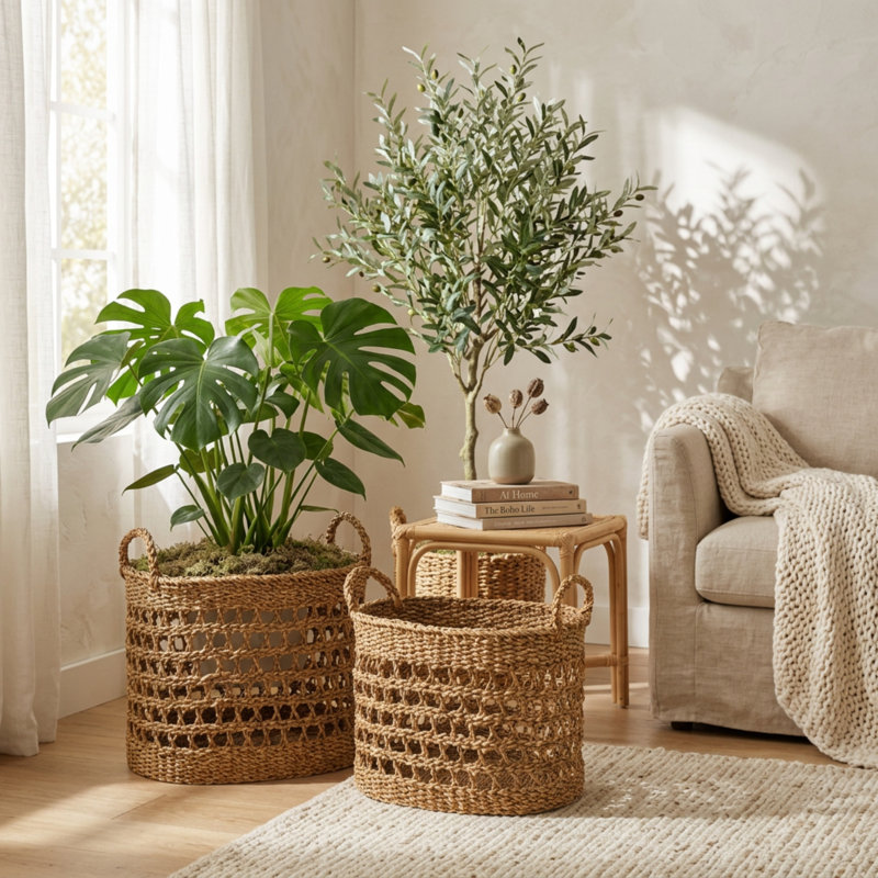 Hand Woven Wicker Laundry Basket With Handles