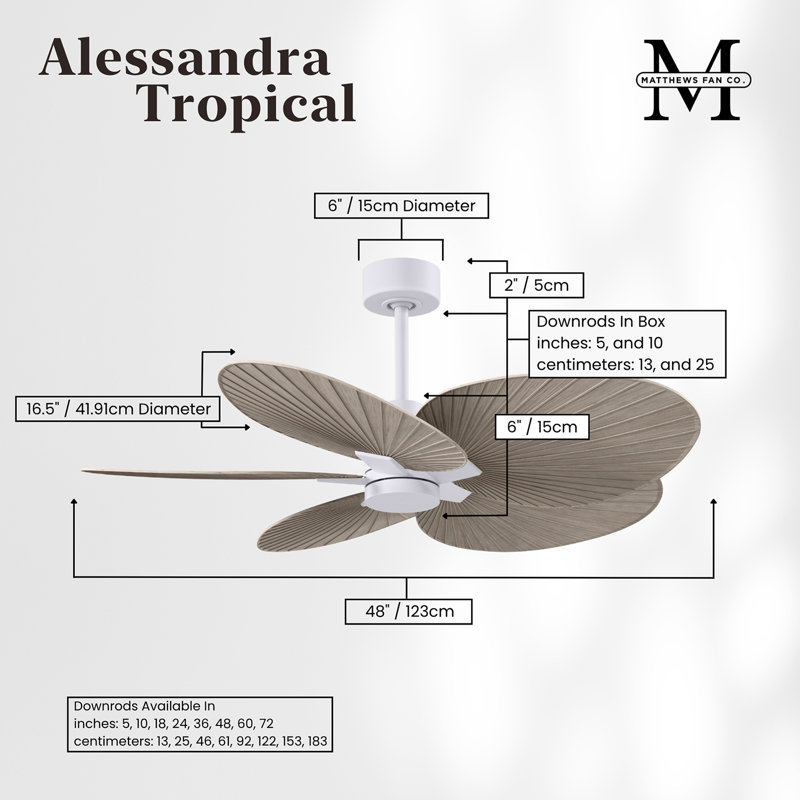 Alessandra - Ventilateur de plafond à cinq pales, Blanc mat, Ton bois de frêne gris