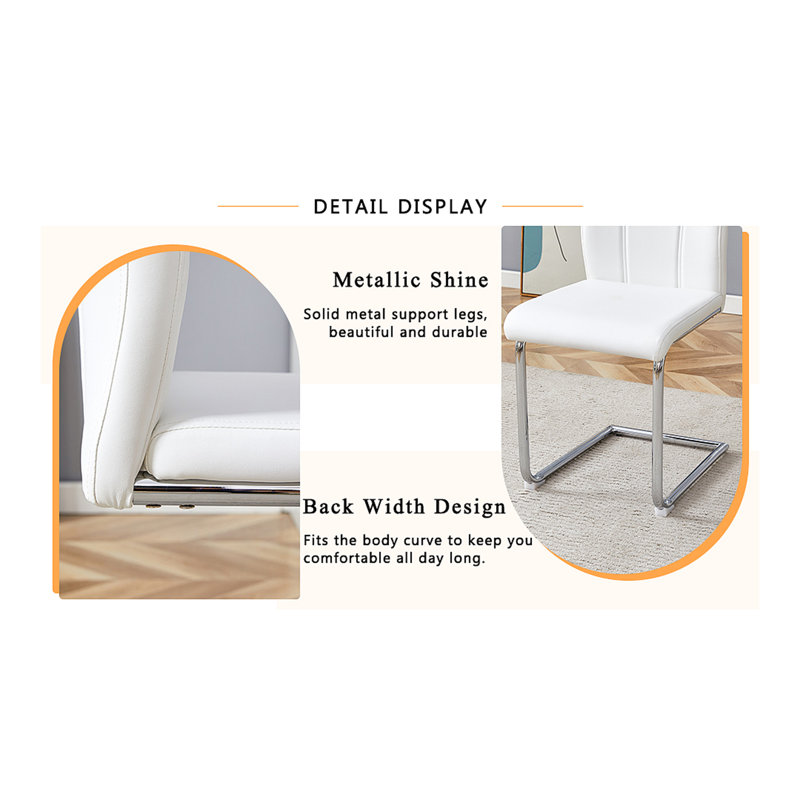 Ensemble de chaises de salle à manger en polyuréthane blanc. Chaises de salle à manger blanches de conception unique. Matériau en polyuréthane, jumelé à des pieds de chaise en métal argenté (ensemble de 2)