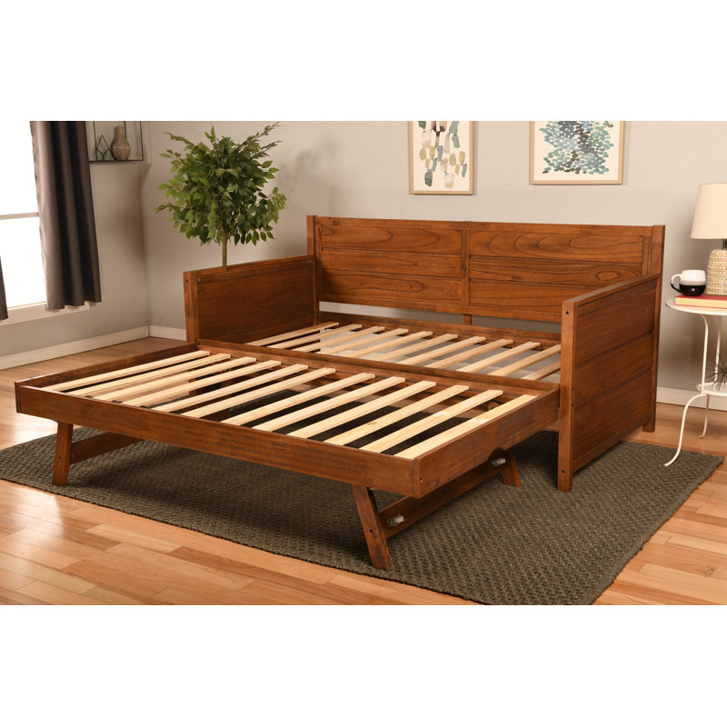 Braunste Twin Wood Daybed with Trundle, Mattresses Not Included, Weathered Brown