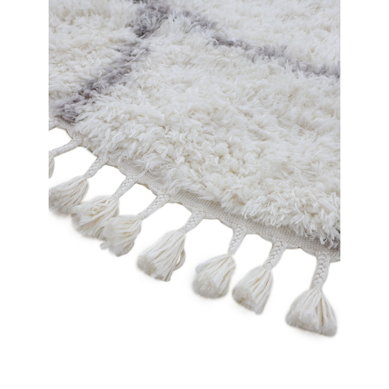 Eddy Shaggy Boho White Rug, Rectangle 240 x 340cm