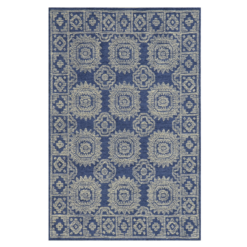Alheli Handmade Hand Hooked Wool Navy Area Rug, Rectangle 5' x 7'
