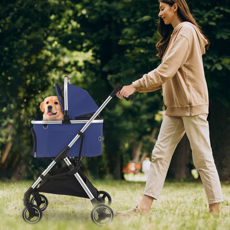 3-In-1 Pet Stroller, Foldable Dog Cat Jogger Stroller With Detachable Carrier, Multi-Angle Handle, Navy