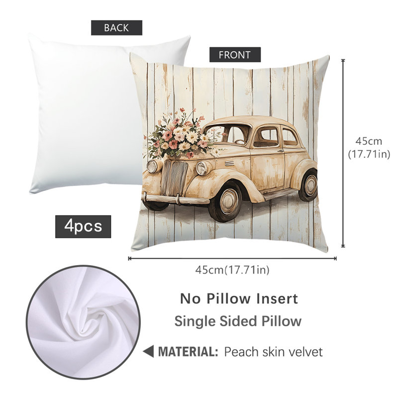 4 housses de coussin décoratives à motif de fleurs de campagne