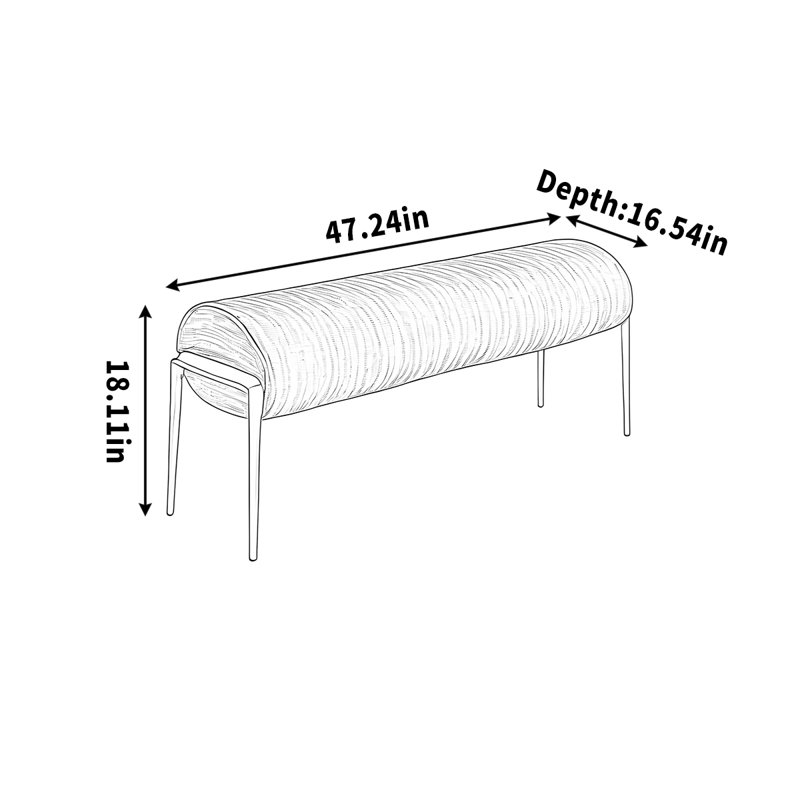 Banc en métal à rembourrage doux, H 18,11 po x l 47,24 po x P 16,54 po, Blanc