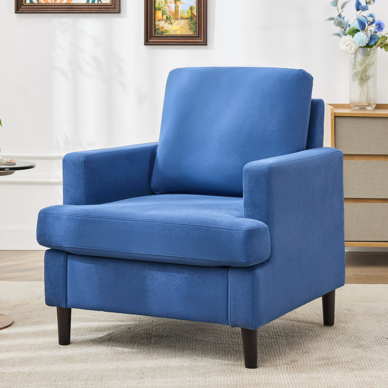 Mid-Century Linen Accent Chair – Stylish, Blue