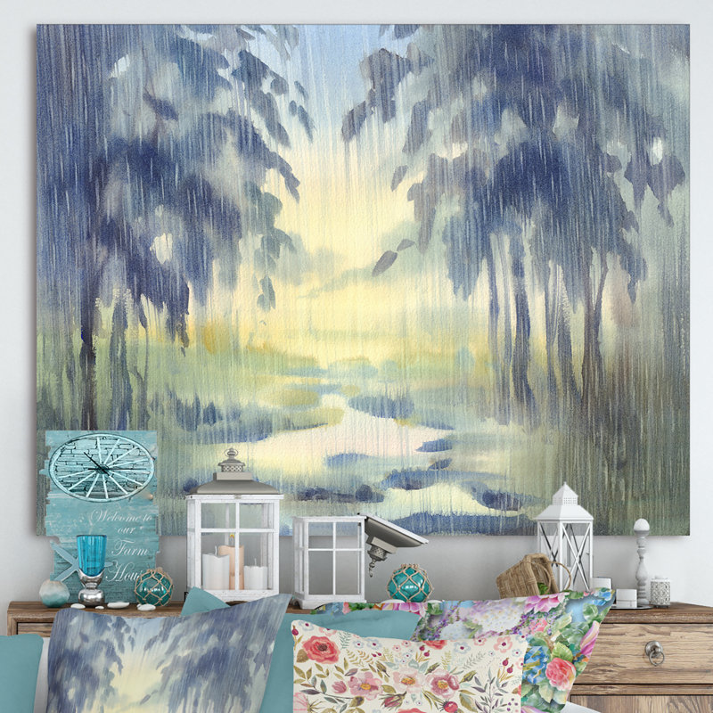 «RaIn Falling Down in Green Lit Forest I», reproduction d'art sur toile, Toile tendue, H 30 po x l 40 po x P 1,5 po