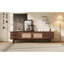 Console multimédia avec espace de rangement, 4 tiroirs et trous pour câbles, centre de divertissement pour le salon