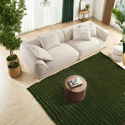 Canapé modulaire beige de style nordique, housses de coussin amovibles, revêtement en velours français, structure en bois massif, rembourrage en mousse haute, 4 coussins décoratifs, profondeur d'assise profonde, vaste assise, coussin
