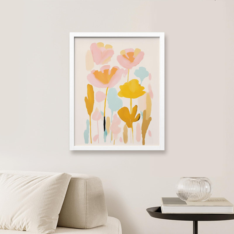 "Pastel Floral Impression Abstract Flower Illustration" sur papier, Blanc, H 14 po x l 11 po
