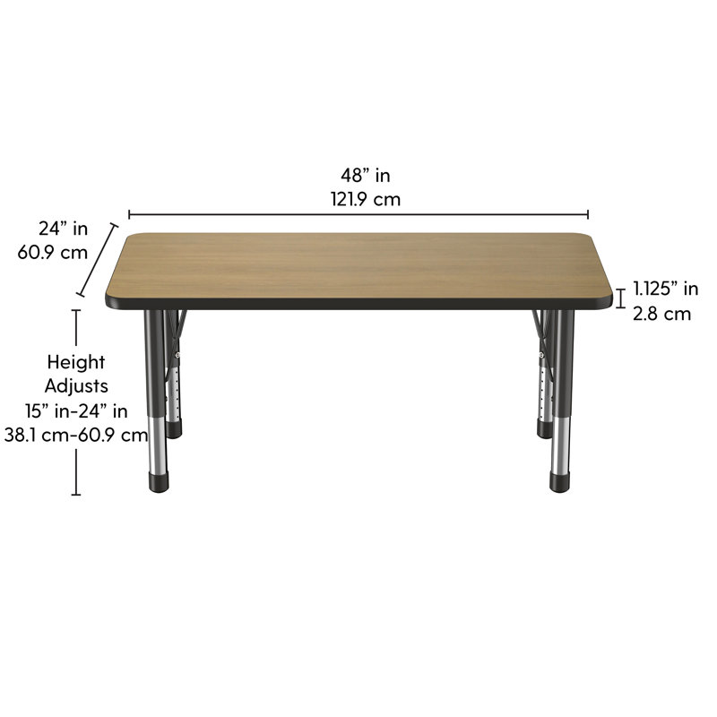 Table d'activité rectangulaire à hauteur réglable en forme de T, Épais, 24 po x 48 po, Chêne Pasadena / noir