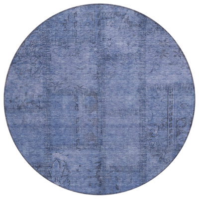 Tapis d'intérieur lavable rond en patchwork bleu et bleu ciel HomeRoots 8 pi
