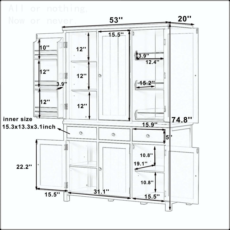 Grand garde-manger de style campagnard - l 53 po x P 20 po x H 74,8 po, Blue