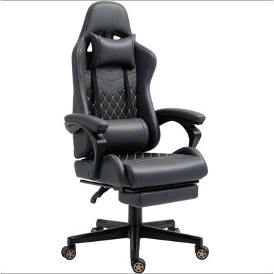 PU Leather Office Gamer Chair High Back Swivel Recliner With Footrest,Lumbar Support,Adjustable Height