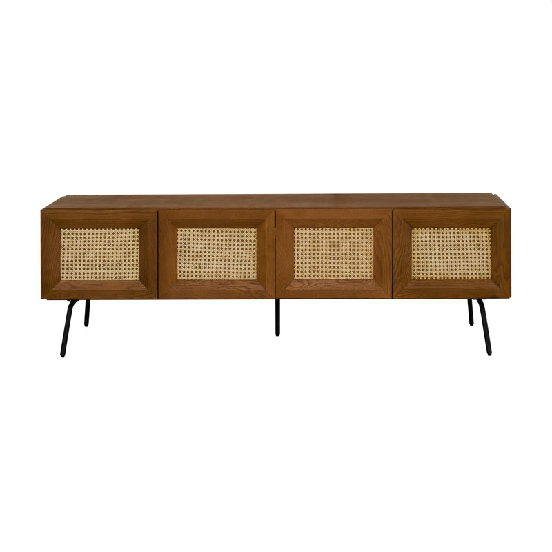  NTC Mossic TV Media Cabinet, Entertainment Center with Natural Rattan, Metal Legs, Modern Storage Console for Living Room and Bedroom, Effortless Assembly