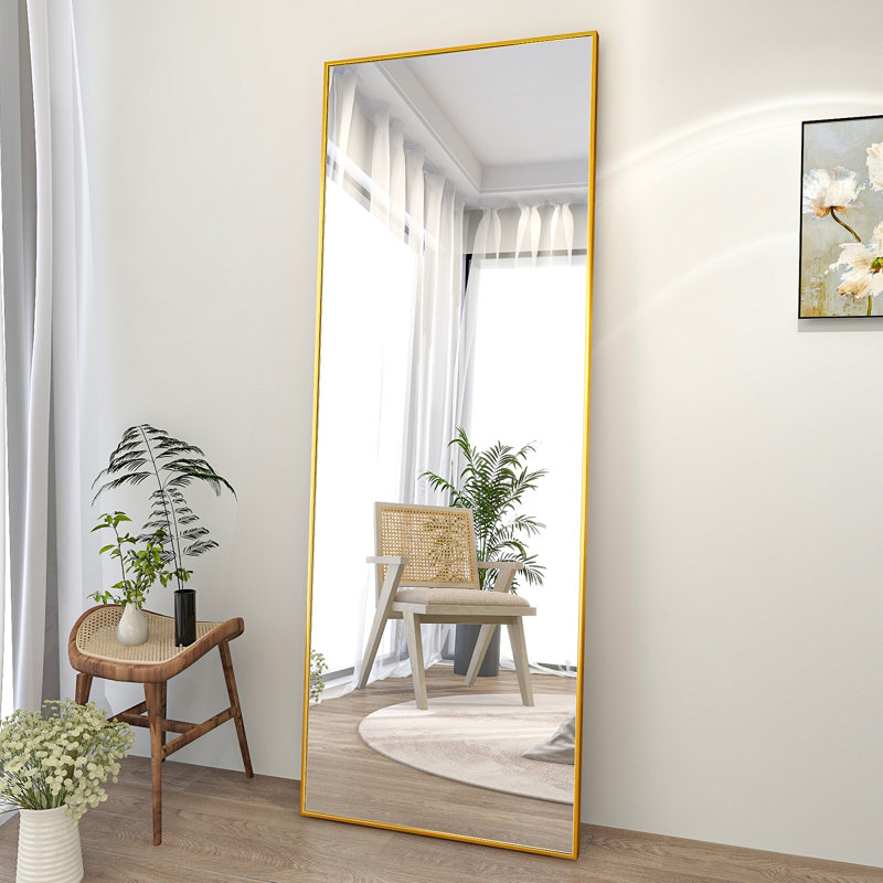Metal Wall Mirror, 57.87" x 17.72", Gold