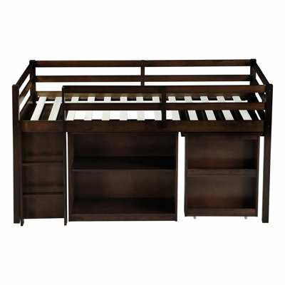 Twin Loft Bed w. stroage case ,drawers,Twin Loft Bed with ,Drawer Cabinet, Shelf Cabinet and Pulling -Out Desk,Rubber Wood Loft Bed with Safety Guardr