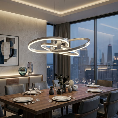 Alliber 3-Light 30" Modern Square/Rectangle Led Chandelier With Aluminum Frame