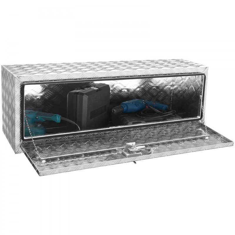 Underbody Truck Box, 48"×17"×18" Pickup Storage Box, Heavy Duty Aluminum Diamond Plate Tool Box with Lock and Keys