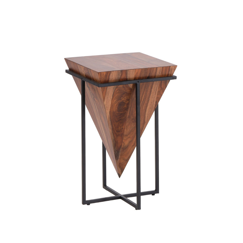 Dennyn Modern Handcrafted Solid Wood End Table with Metal Base, Brown 