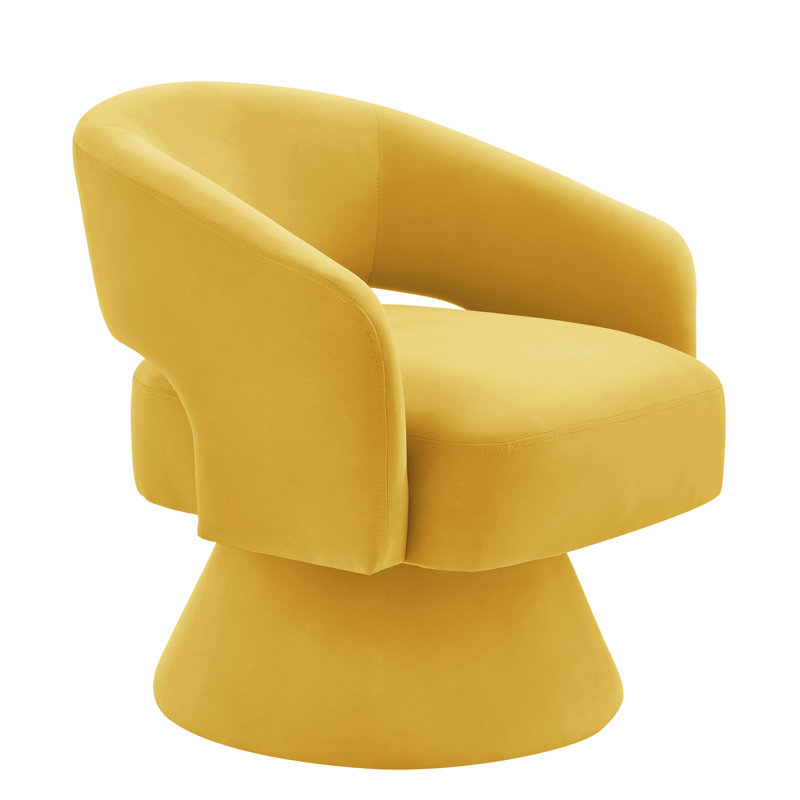 Chaise moderne à 360 degrés, fauteuil rembourré en velours jaune pour le bureau, siège confortable et chambre pivotante confortable avec matériaux, look élégant et rotatif
