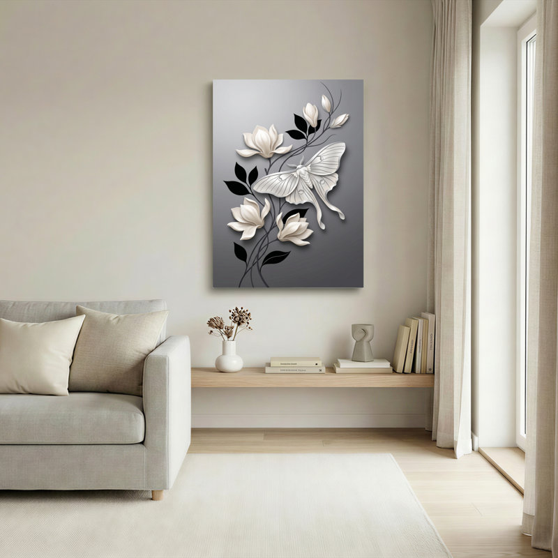 Ensemble de 1 tableau sur toile à motif de papillon de nuit fleuri, H 24 po x l 16 po, Wrapped Canvas