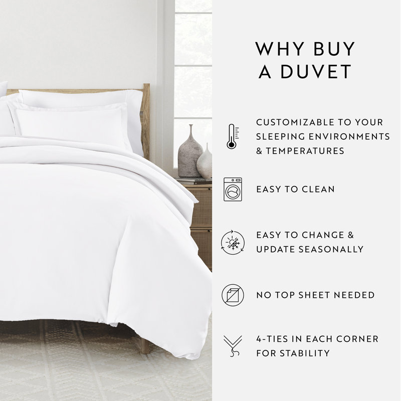 Ensemble de housse de couette en microfibre super doux, Blanc, Housse de couette pour grand lit + 2 taies décora