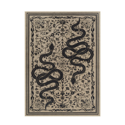 Palos Vintage Snake Washable Non Slip Desert Beige Area Rugs Soft Low Pile Indoor Rug for Living Room Bedroom Office Indoor Carpet