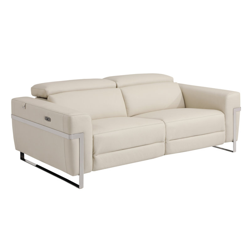 Global United Top Grain Italian Leather Sofa With Power Recliner, Beige
