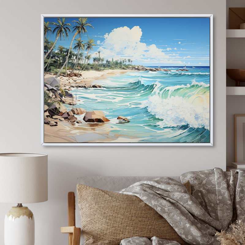 Bleu tropical Serenity II - imprimé, Cadre flottant blanc, H 12 po x l 20 po x P 1 po