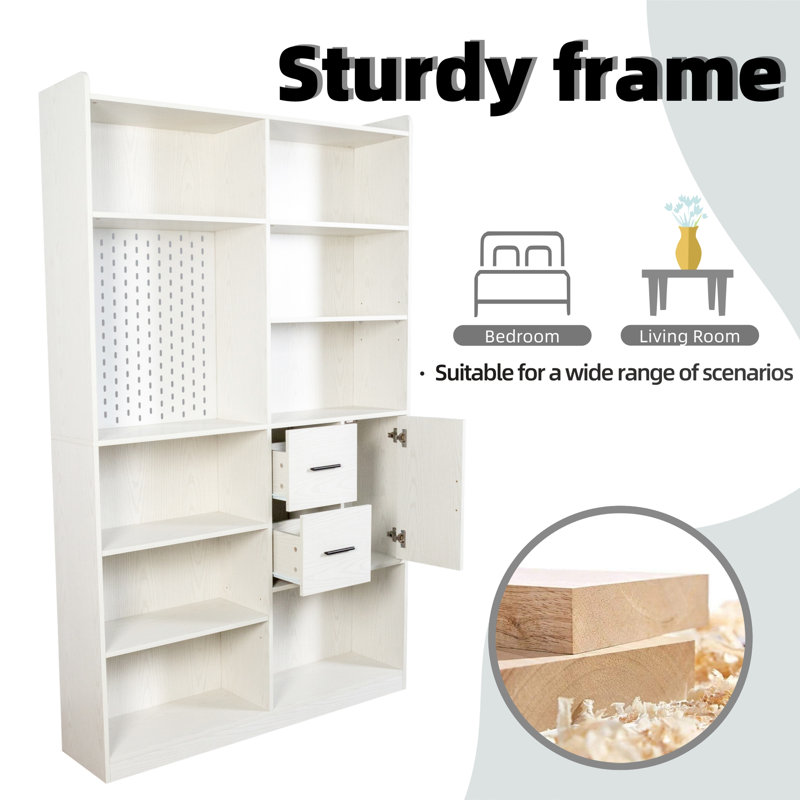Bookcases And Shelves With Hanging Panels And Drawers, 9-Pocket Display Bookcase, Modern Wide Wooden Bookcase Unit