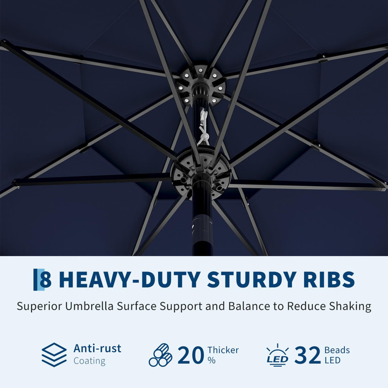 Parasol solaire à 3 niveaux avec lumières DEL et évents, Marine