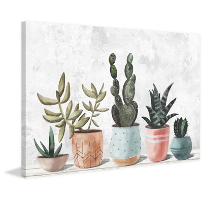 Succulent Pastel Pots by Latitude Vive - Wrapped Canvas Painting