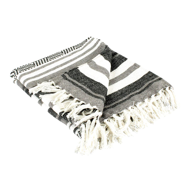 Rustic Charm Woven Throw Blanket - 50x60, Black with 3" Fringe