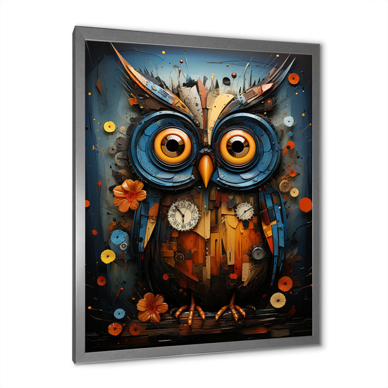 Mysterious Owl Blooms IV, Encadrement argenté, H 20 po x l 12 po x P 1 po