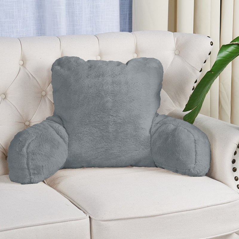 Solid Colour Faux Fur Throw Pillow, Grey