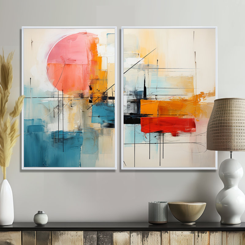 «Abstract Chromatics II», art mural abstrait à 2 panneaux, H 36 po x l 48 po, Impression encadrée flottante, Blanc