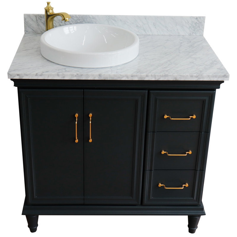 Ensemble de meuble-lavabo simple 37 po Leytonstone, Gris foncé, Marbre de Carrare blanc