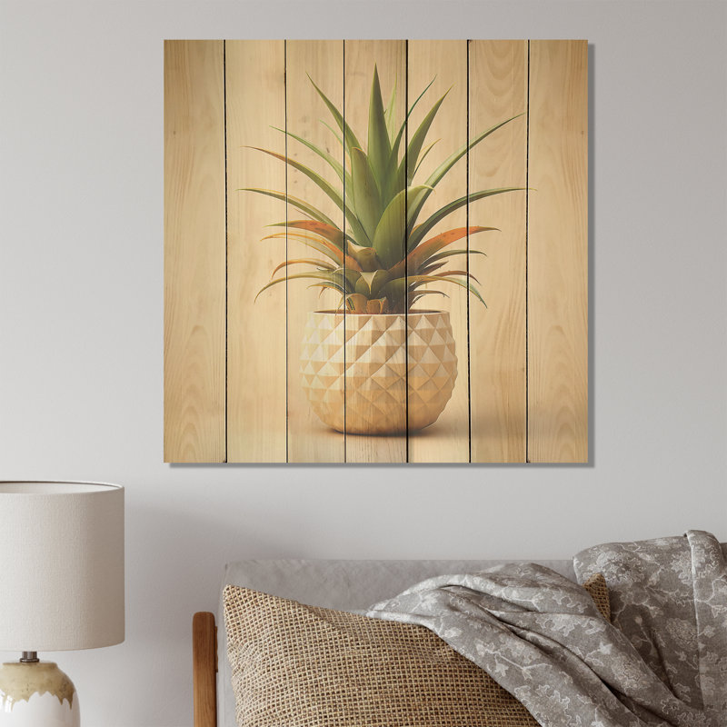 Bauhaus, minimalisme, ananas II - ananas sur bois, H 15 po x l 15 po
