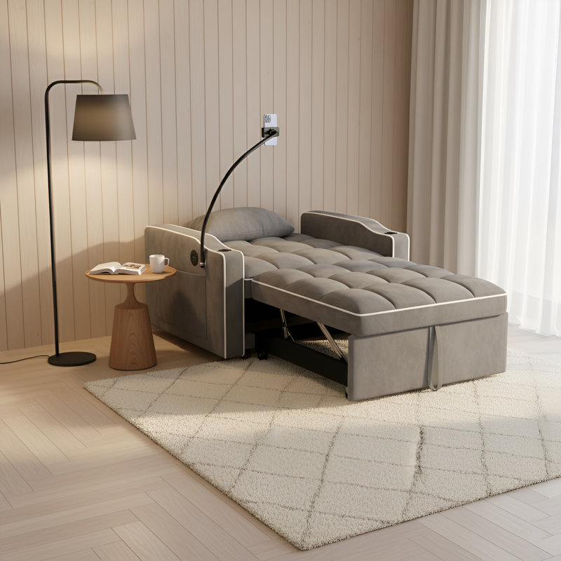 Jalena 37" Upholstered Convertible Sleeper Accent Chaise Lounge Chair, Gray