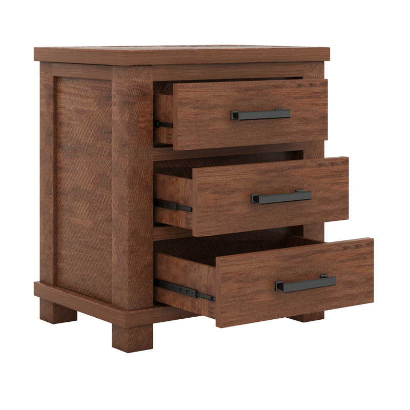 Rustic Three Drawer Reclaimed Solid Wood Farmhouse Nightstand Set Of Two