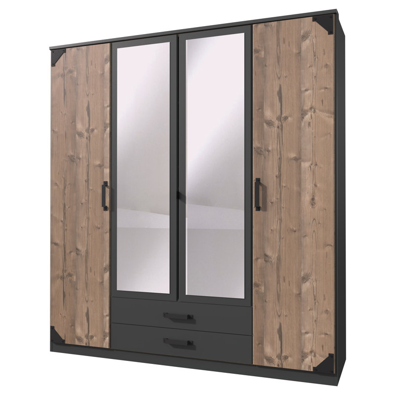 Nyack 4 Door Manufactured Wood Wardrobe, Brown/Graphite