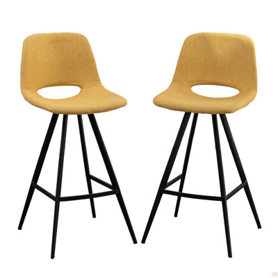 Porth Fabric Kitchen 28.25" Counter Height Stools, Set Of 2, Yellow