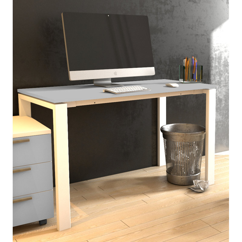 Favela Metal Base Writing Desk, Grey/White , 75cm H x 160cm W x 80cm D