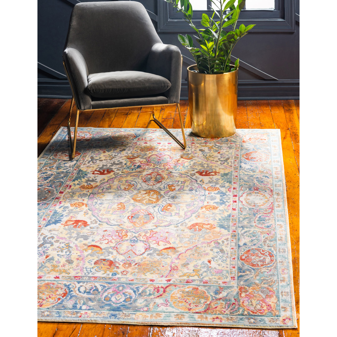 Glasser Oriental Beige/Blue Area Rug Bungalow Rose Rug 