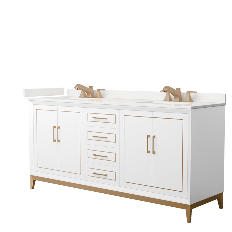 Meuble-lavabo double Marlena, Nickel brossé, Blanc, WDX13306