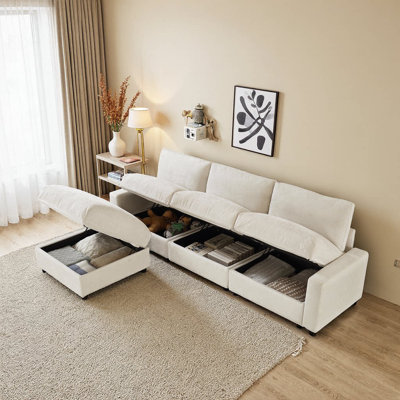 Canapé modulaire en forme de L de 103,5 po avec repose-pieds et rangement caché | Canapé 3 places pour petits espaces | Tissu en polyester