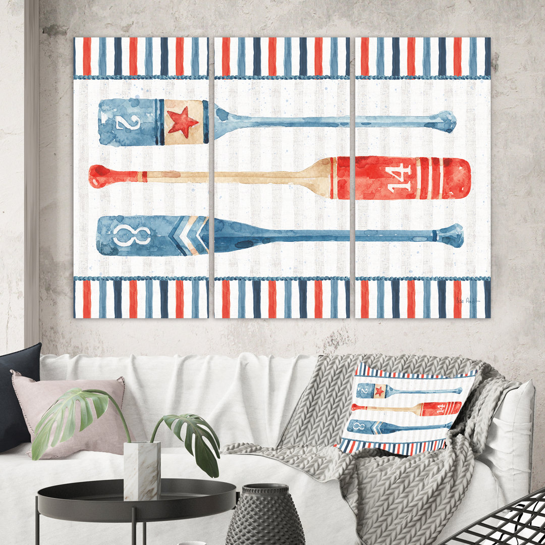 " Watercolor Nautical Paddles " 3 - Pieces Painting Print East Urban Home