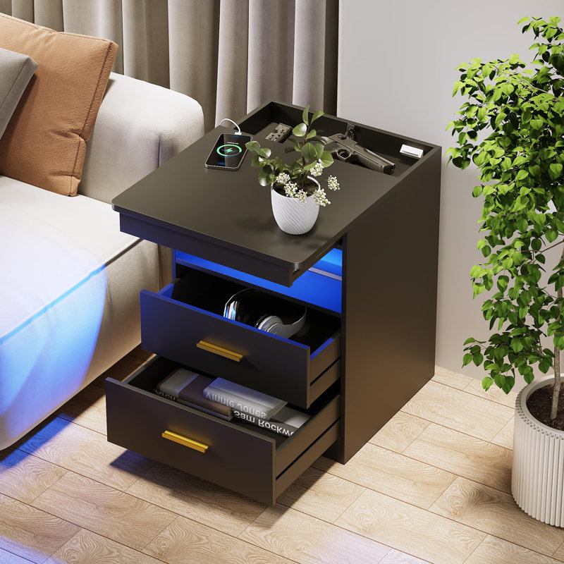 45cm W Manufactured Wood Bedside Table, Black