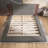 King Size Grey Upholstered Platform Bed With Extended Wood Headboard And Built-In Bedside Shelf